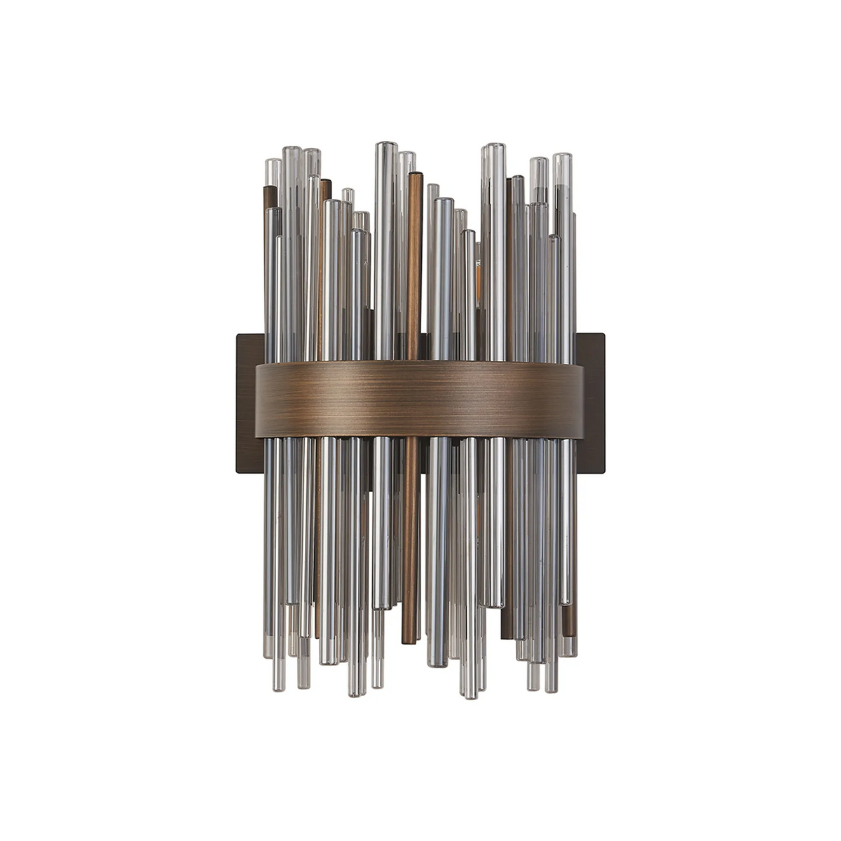 Wall sconce with clear glass rods and a bronze band