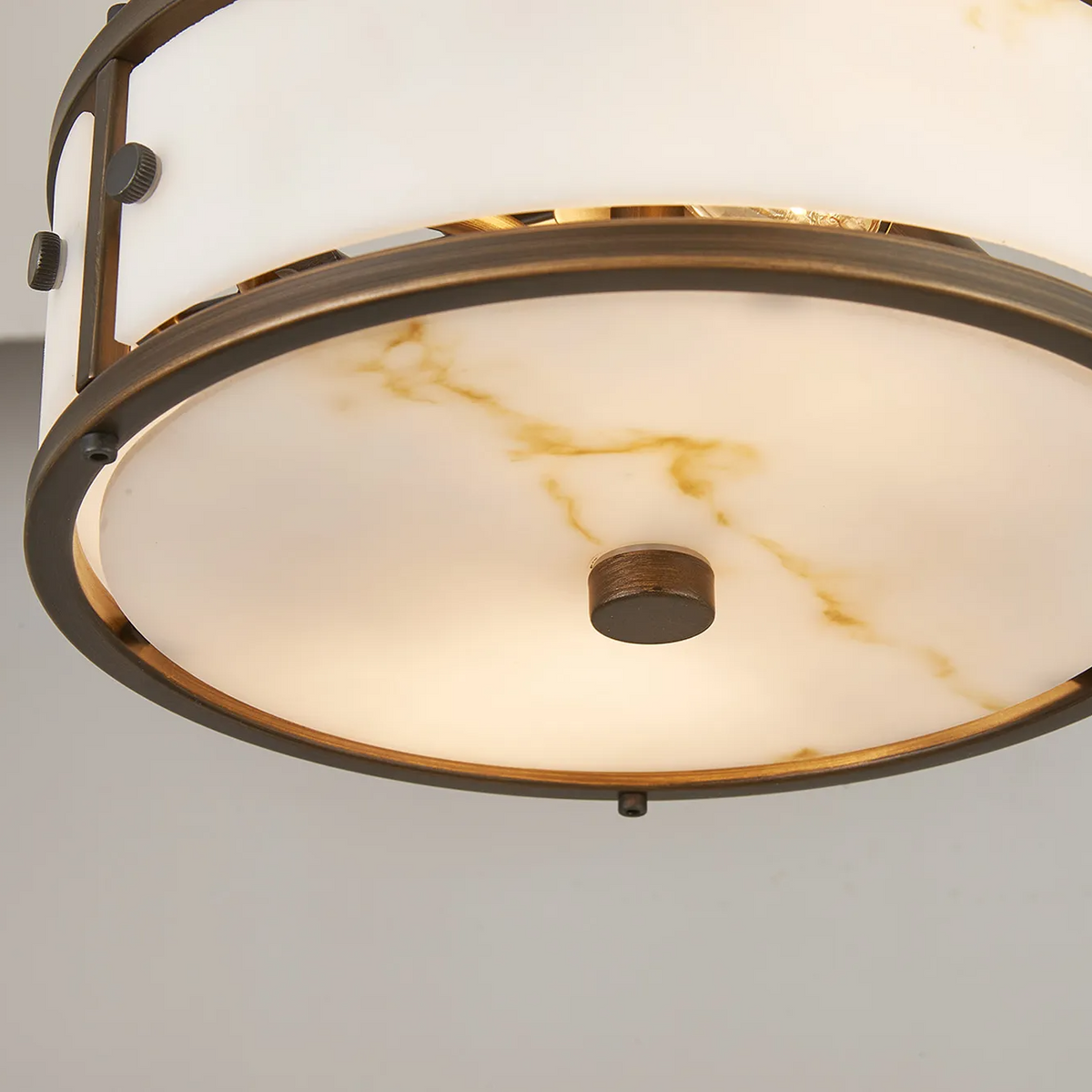 Scarva IP44 250mm Round Ceiling Light in Bronze with Brown Faux Alabaster