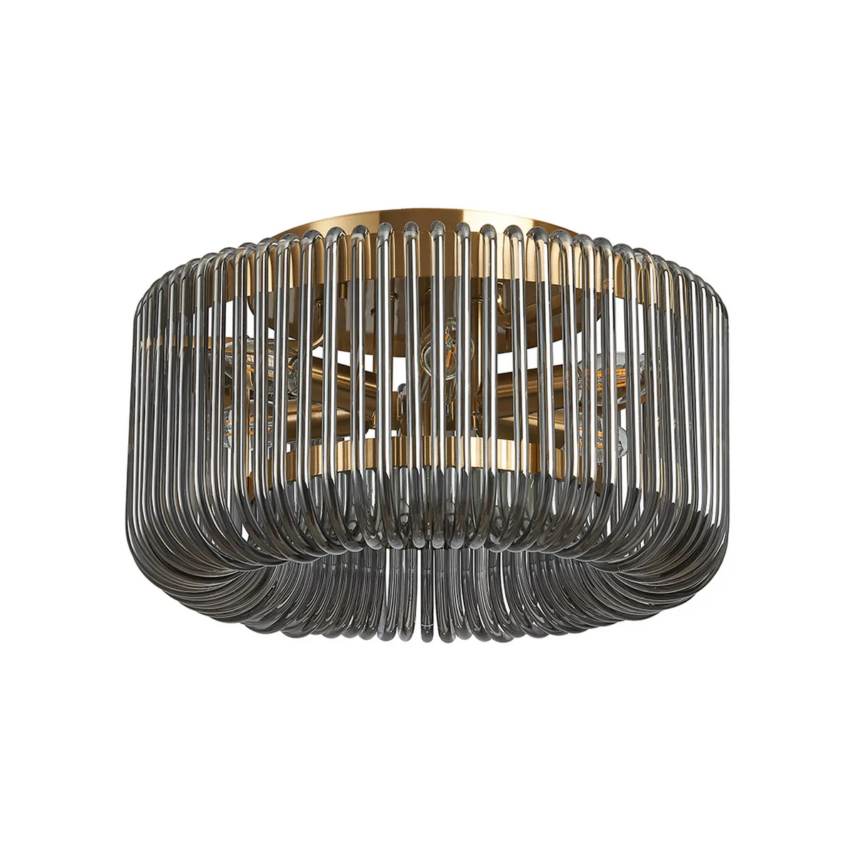 Jevington 400mm Flush Ceiling Light in Brass with Smoked Glass