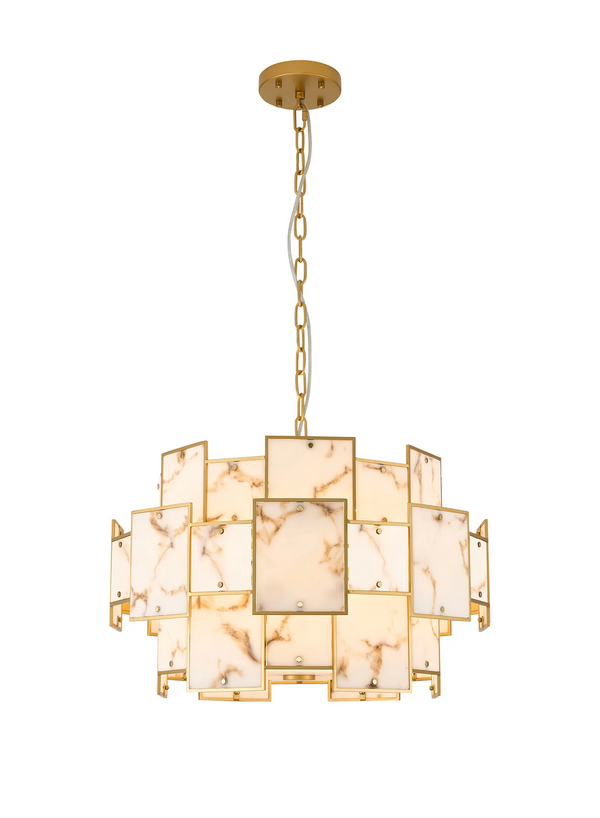 Gold chandelier with rectangular alabaster panels