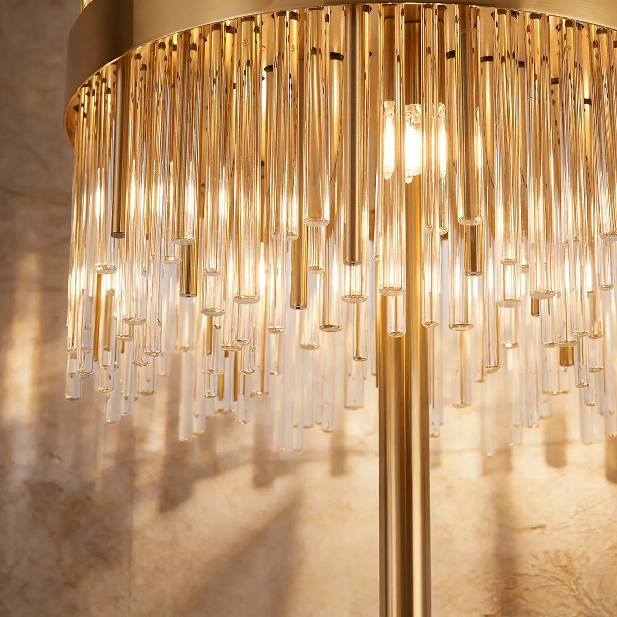 Eckington Floor Lamp in Brass with Clear Glass Rods
