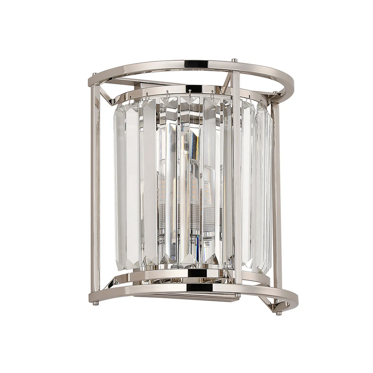 Polished nickel wall sconce with clear crystal rods
