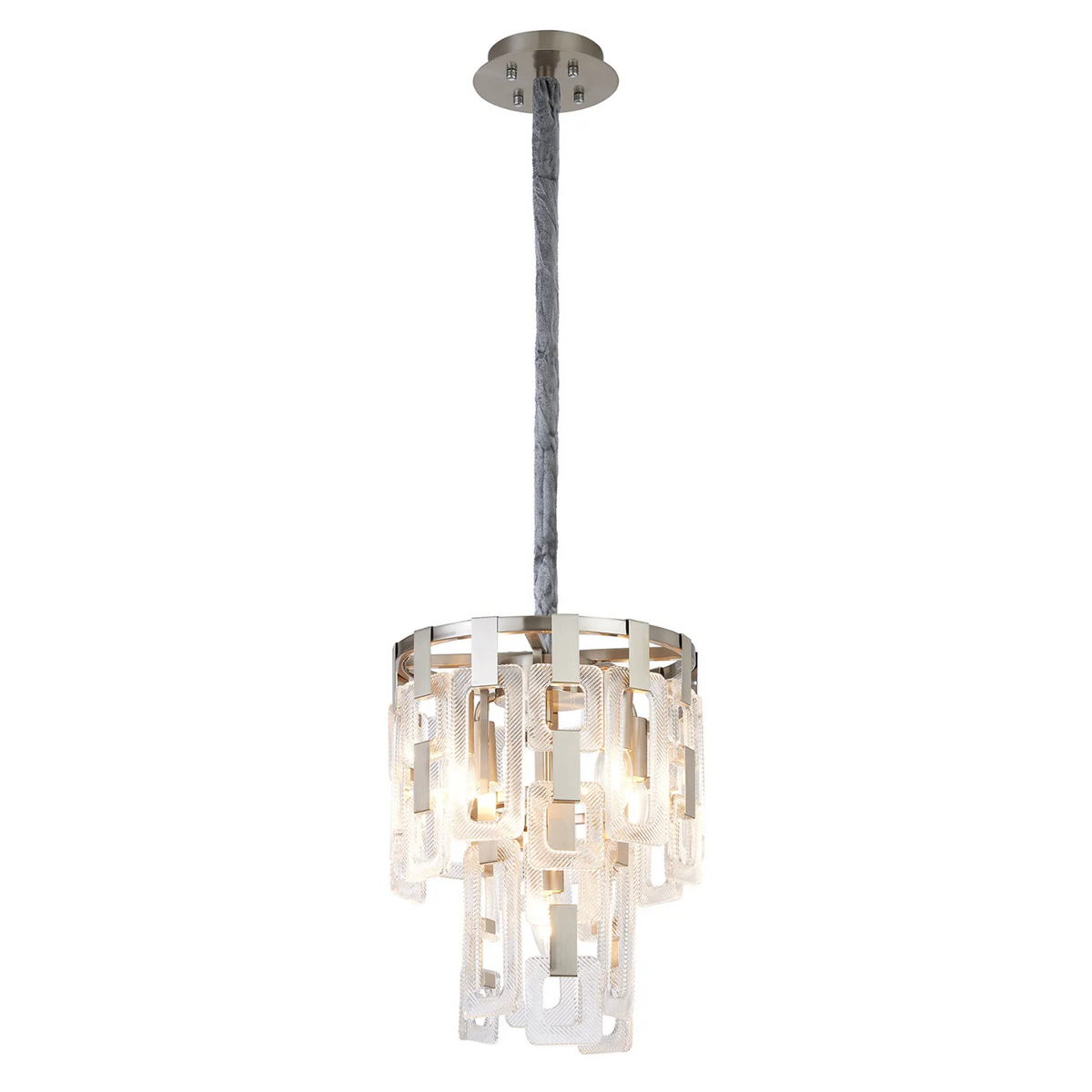 Heptonstall 300mm Two Tier Round Pendant in Satin Nickel with Clear Glass