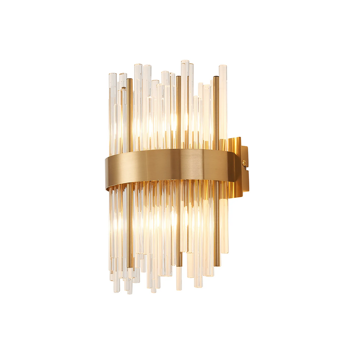 Gold and clear glass tube wall sconce