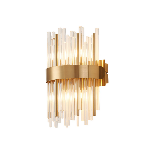 Gold and clear glass tube wall sconce