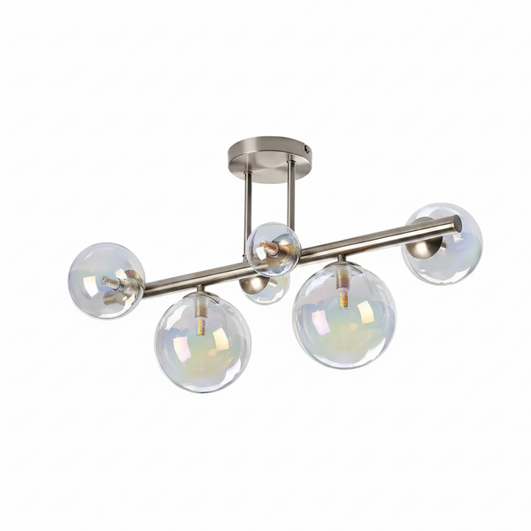 Shute 6lt Semi Flush Ceiling Light in Satin Nickel & Iridescent Plated Glass