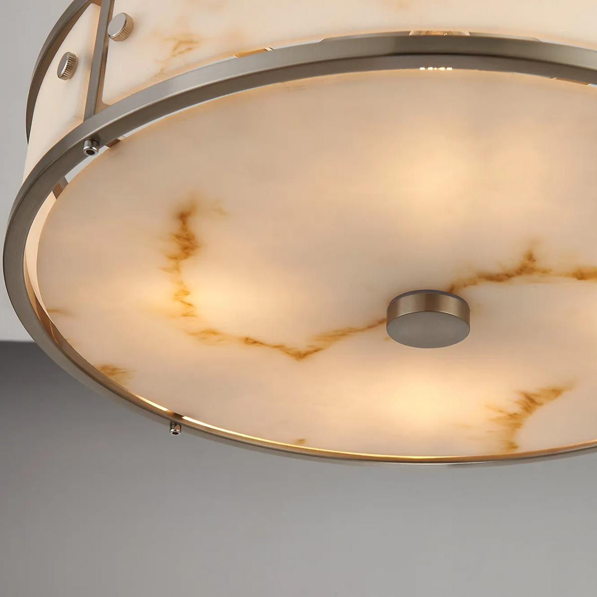 Scarva IP44 400mm Round Ceiling Light in Satin Nickel with Brown Faux Alabaster