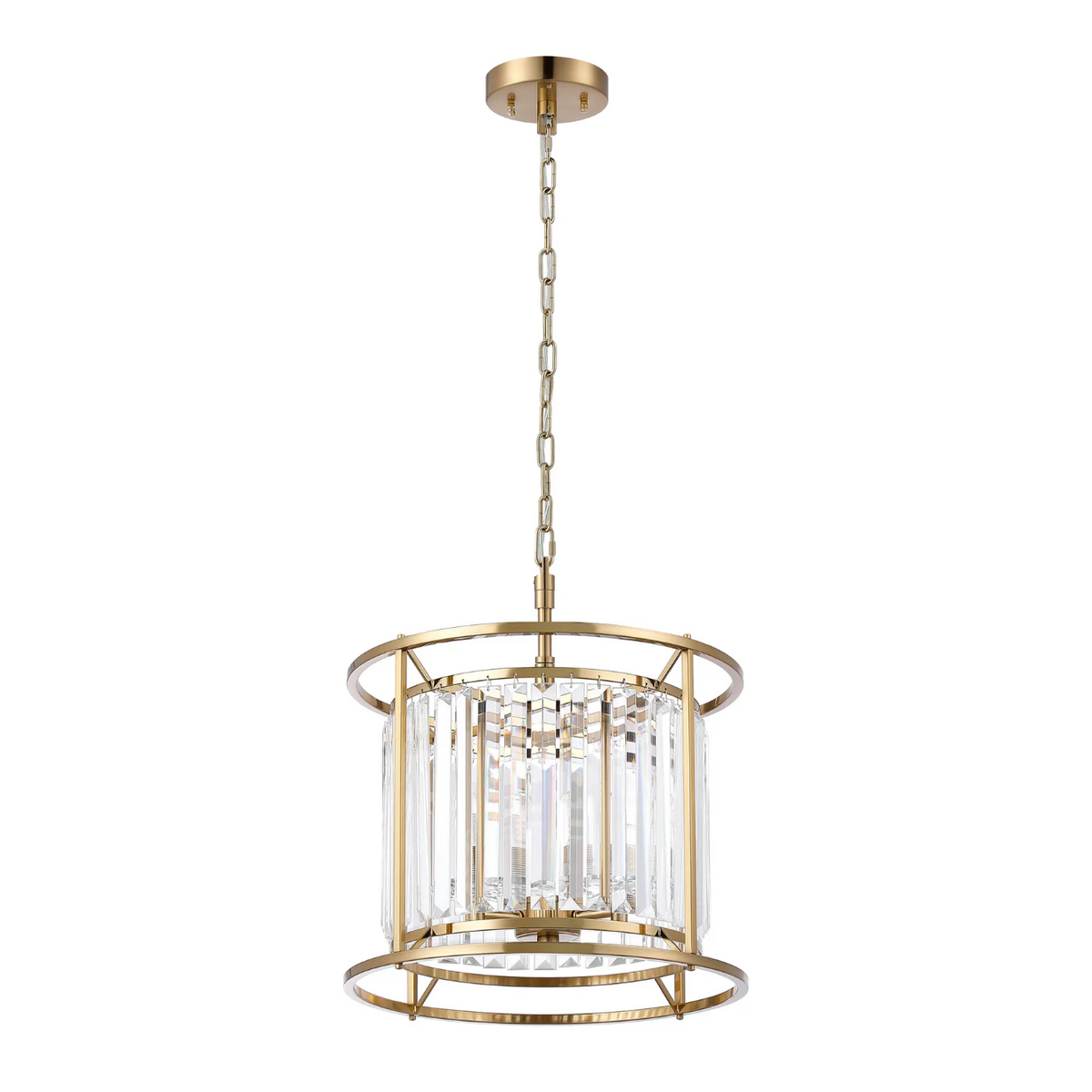 Gold chandelier with cylindrical crystal shade
