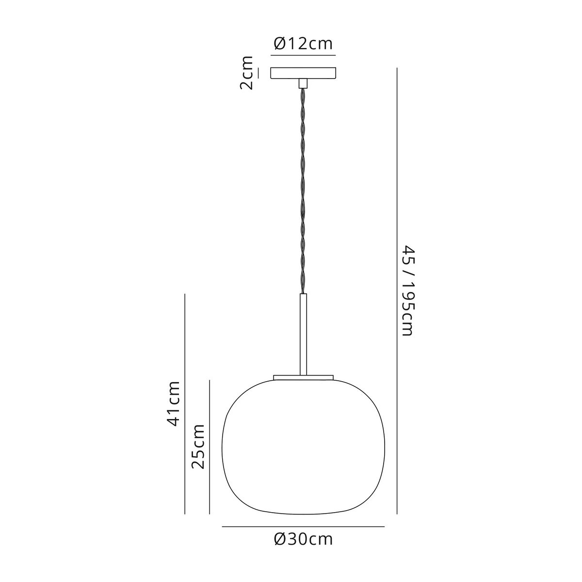 Lumiere Milton Medium Oval Ball Pendant in Matt Black & Frosted White Shade dimensions