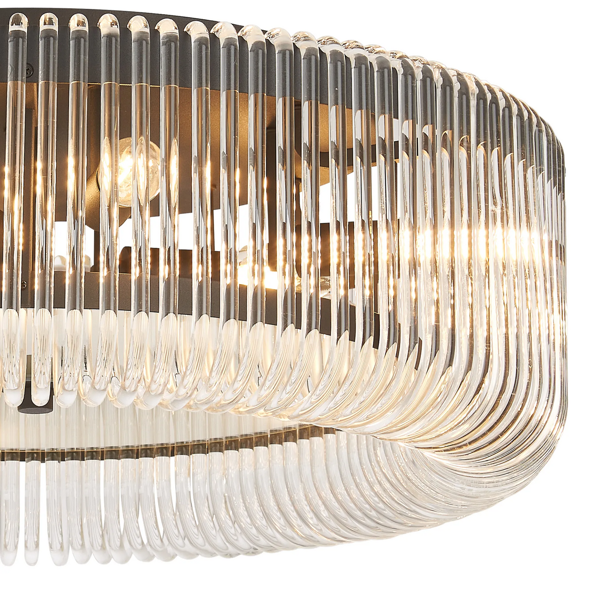 Jevington 600mm Flush Ceiling Light in Black with Clear Glass