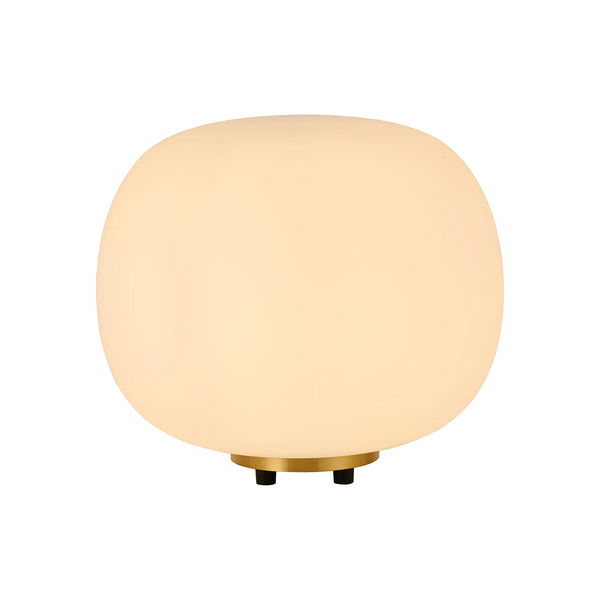 Milton Medium Oval Ball Table Lamp in Aged Brass & Frosted White Shade