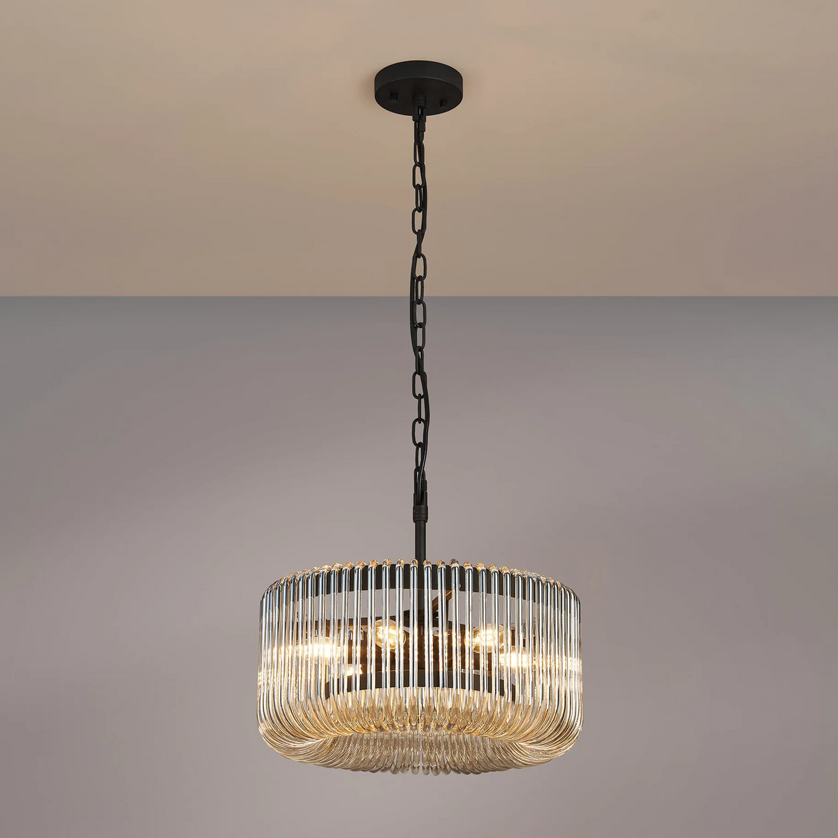 Jevington 400mm Pendant or Semi Flush in Black with Smoke Brown Glass