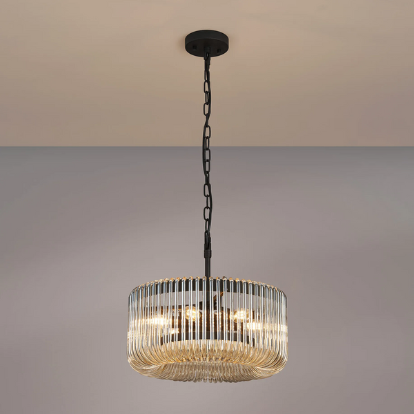 Jevington 400mm Pendant or Semi Flush in Black with Smoke Brown Glass