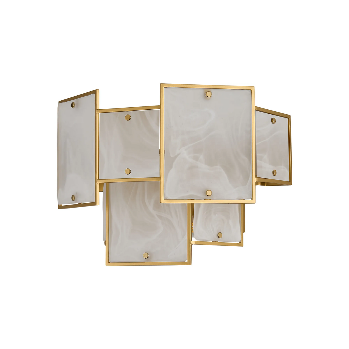 Gold framed wall sconce with rectangular white marbled glass panels