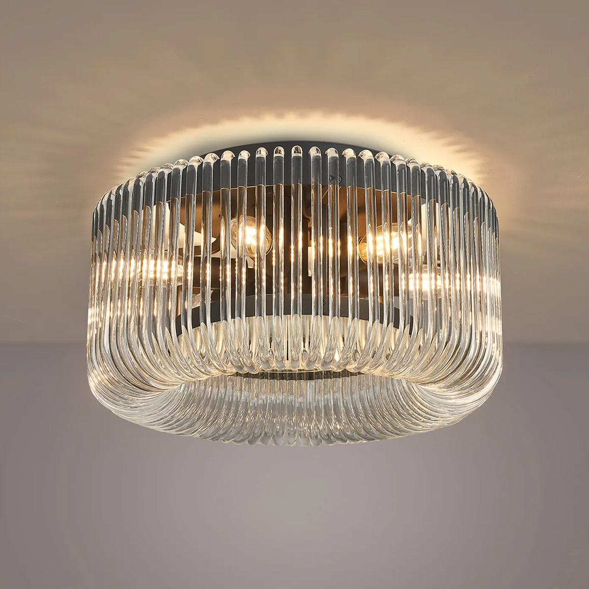 Jevington 400mm Flush Ceiling Light in Black with Clear Glass