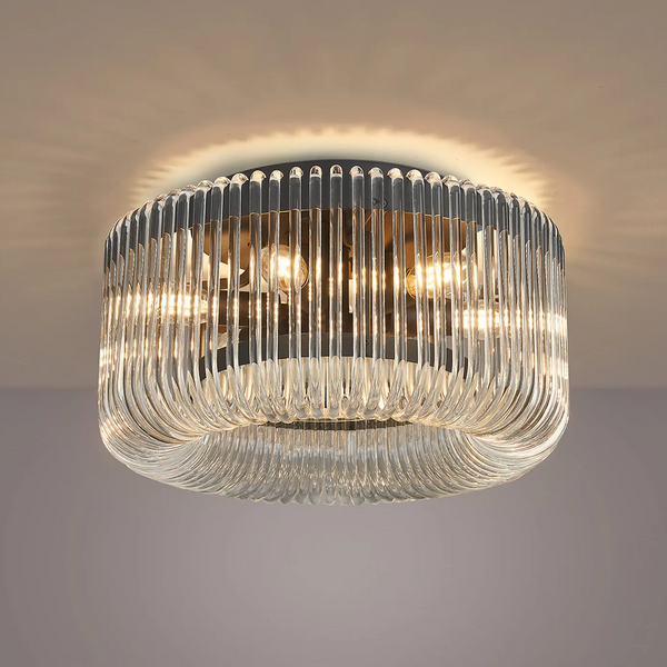 Jevington 400mm Flush Ceiling Light in Black with Clear Glass