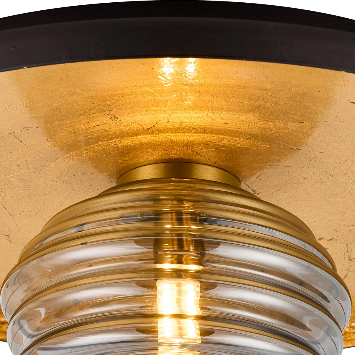 Reston Wall or Ceiling Light in Coffee and Gold Leaf with Smoked Rippled Glass Shade