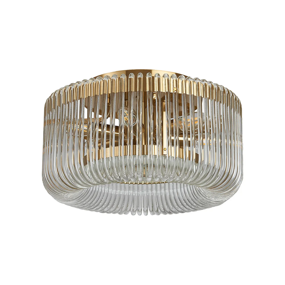 Jevington 400mm Flush Ceiling Light in Brass with Clear Glass