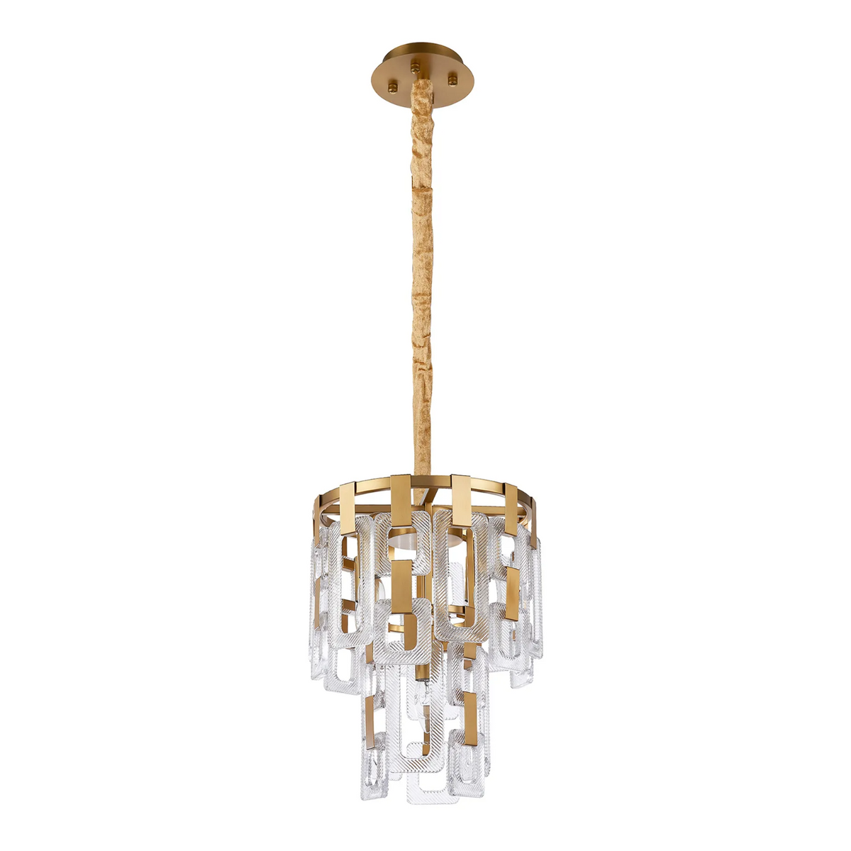 Heptonstall 300mm Two Tier Round Pendant in Matt Gold with Clear Glass