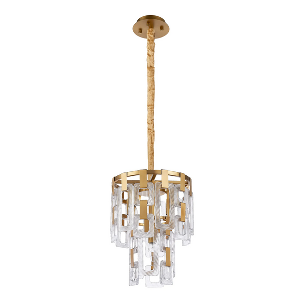 Heptonstall 300mm Two Tier Round Pendant in Matt Gold with Clear Glass