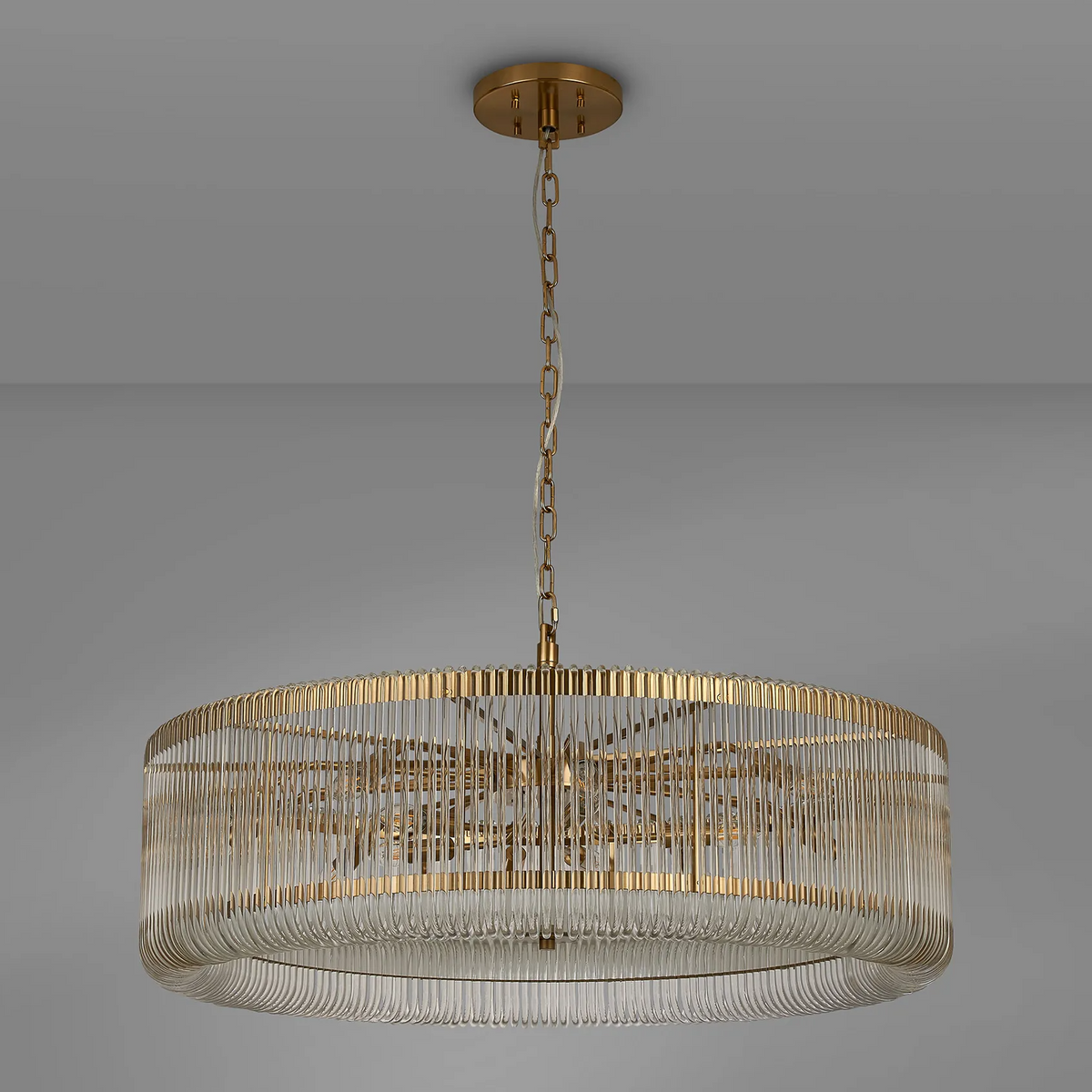 Jevington 1000mm Pendant or Semi Flush in Brass with Clear Glass