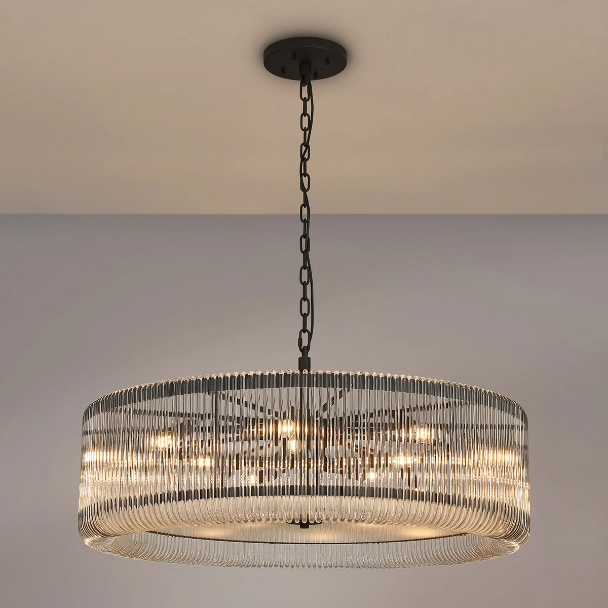 Jevington 1000mm Pendant or Semi Flush in Black with Clear Glass