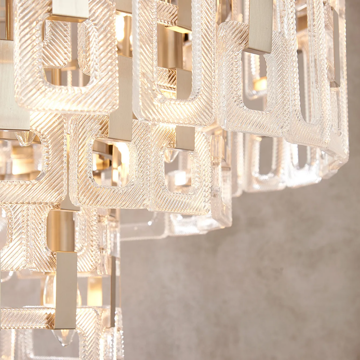 Heptonstall 840mm Three Tier Round Pendant in Satin Nickel with Clear Glass