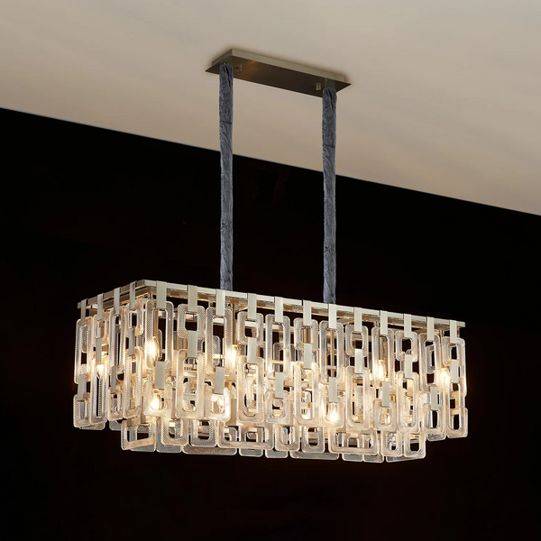 Heptonstall 1000mm Two Tier Linear Pendant in Satin Nickel with Clear Glass