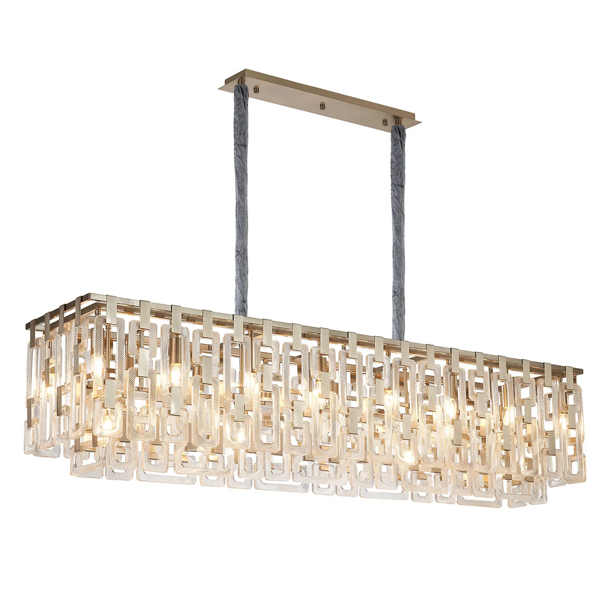Heptonstall 1500mm Two Tier Linear Pendant in Satin Nickel with Clear Glass