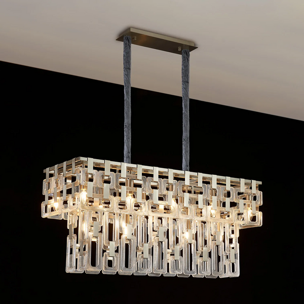 Heptonstall 1000mm Two Tier Linear Pendant in Satin Nickel with Clear Glass