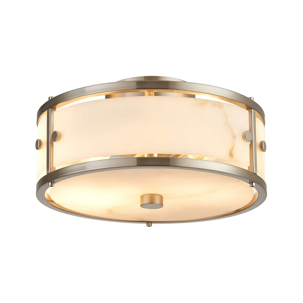 Scarva IP44 250mm Round Ceiling Light in Satin Nickel with Grey Faux Alabaster