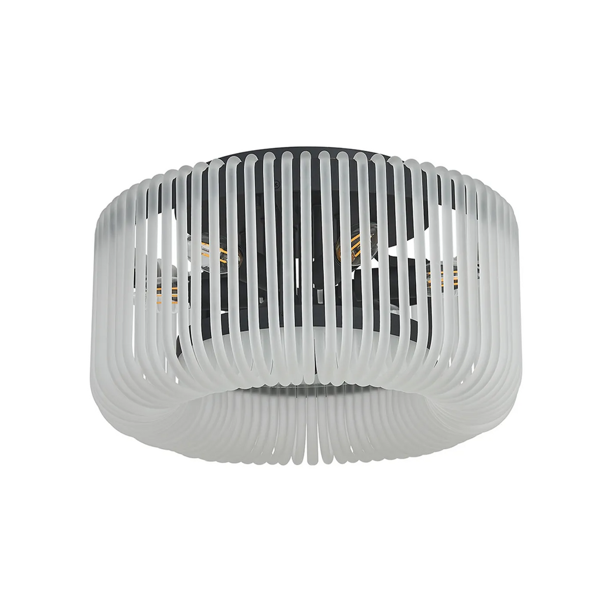Jevington 400mm Flush Ceiling Light in Black with Frosted Glass