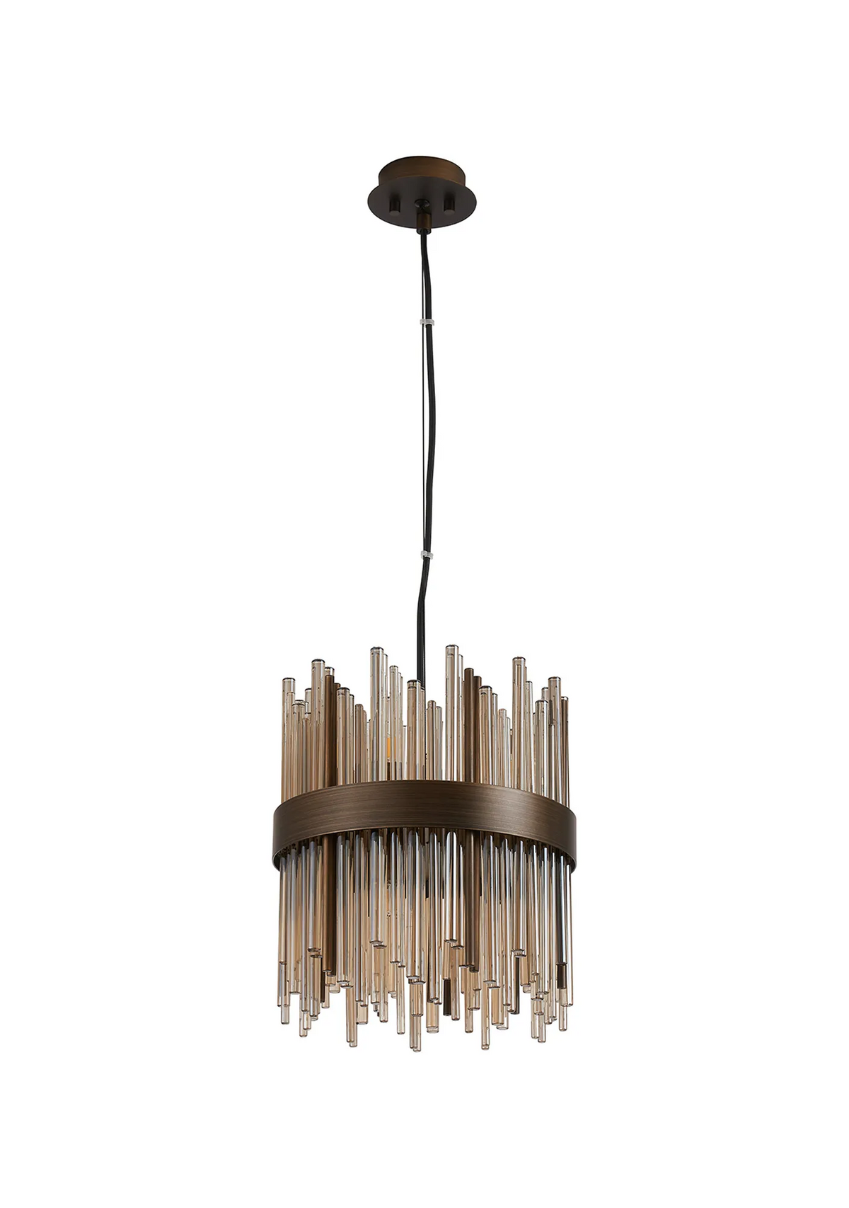 Bronze chandelier with clear and amber glass rods