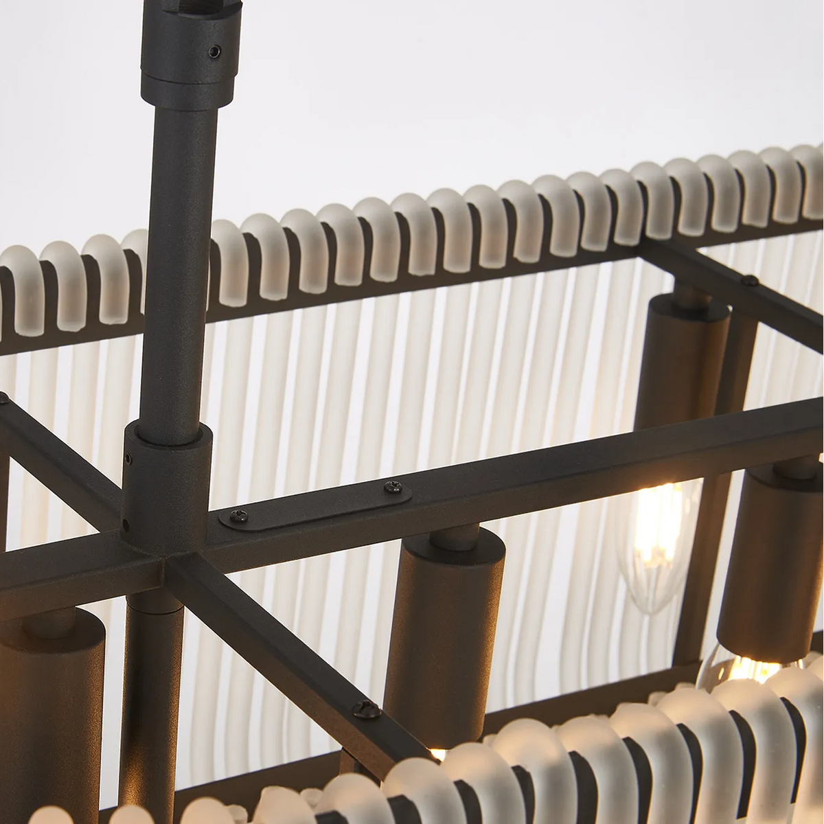 Jevington 1000mm Linear Pendant in Black with Frosted Glass