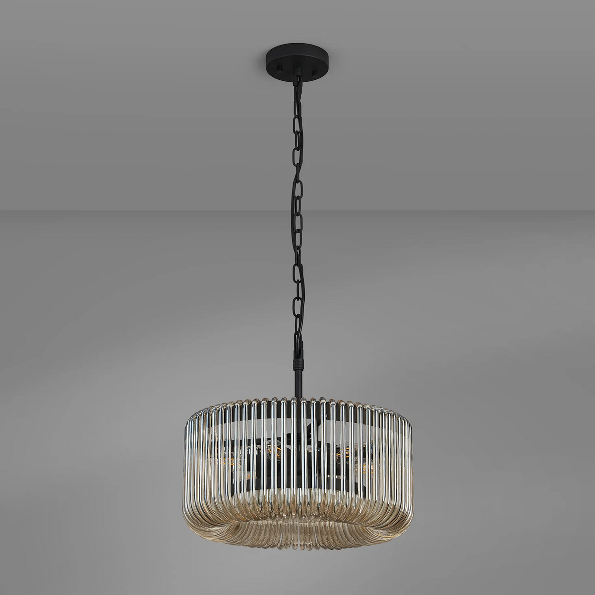 Jevington 400mm Pendant or Semi Flush in Black with Smoke Brown Glass