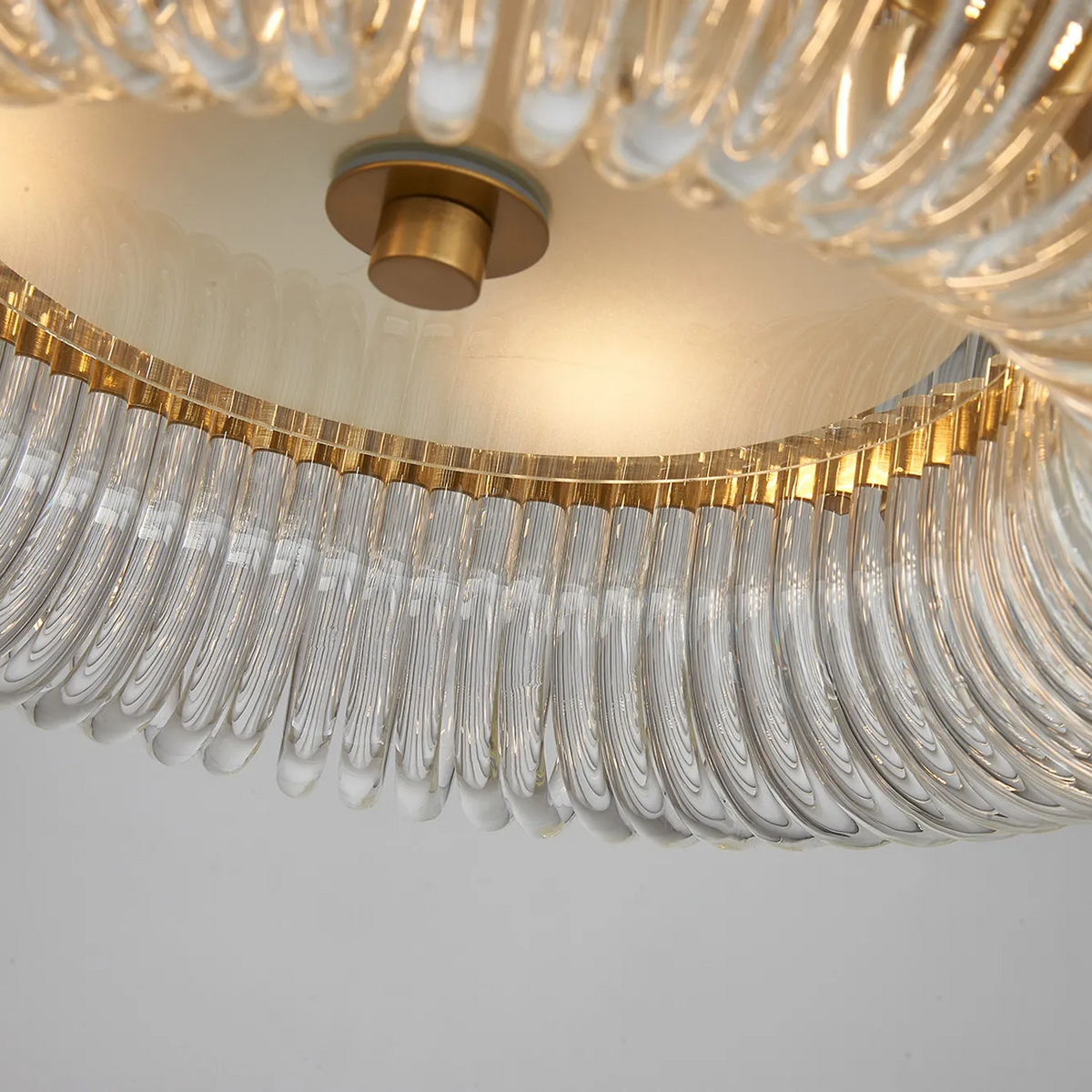 Jevington 400mm Flush Ceiling Light in Brass with Clear Glass