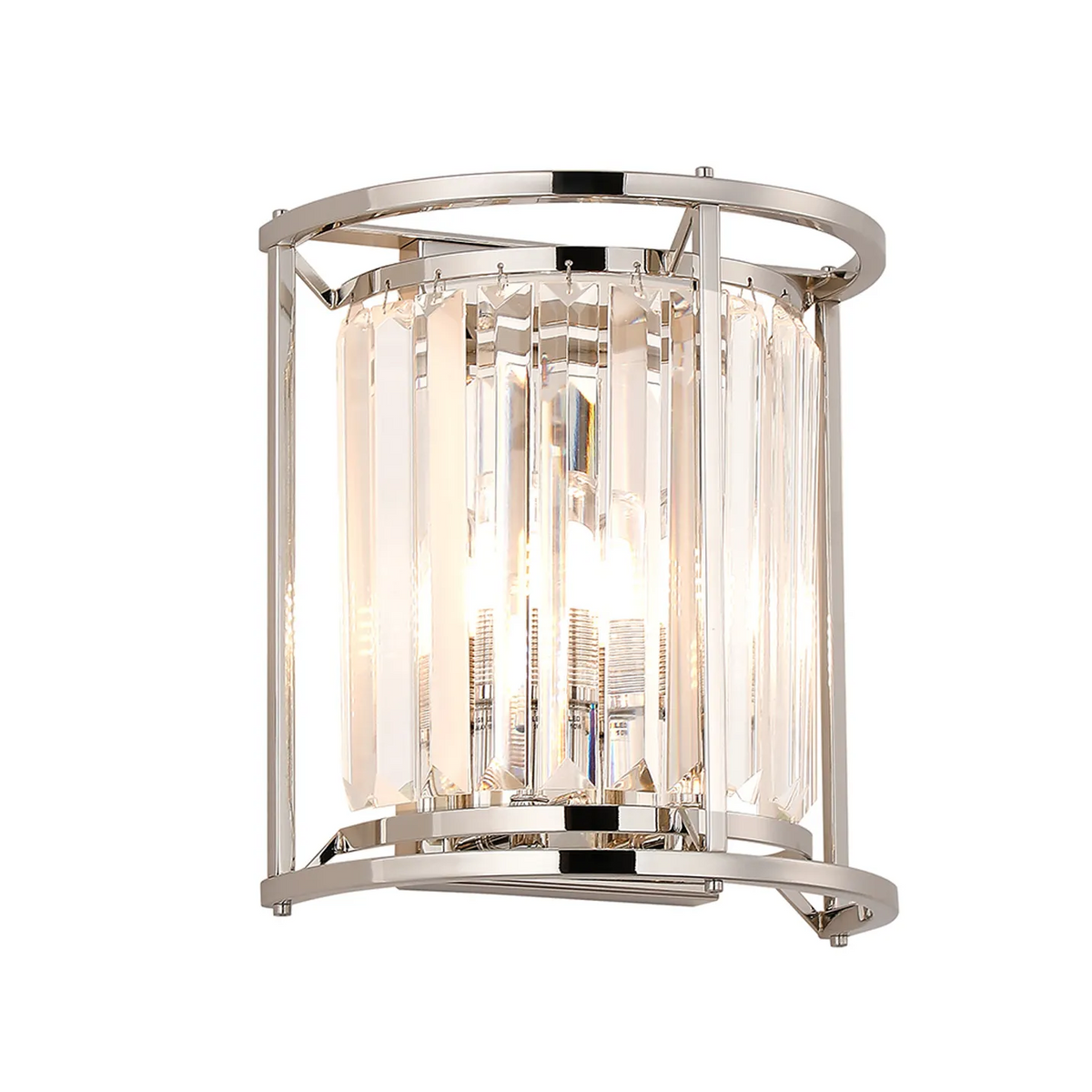 Polished nickel wall sconce with clear crystal rods