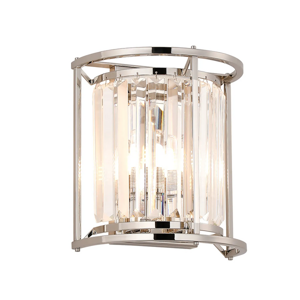 Polished nickel wall sconce with clear crystal rods