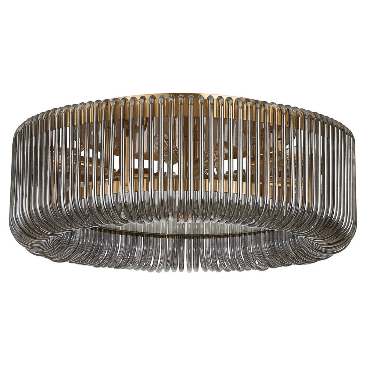 Jevington 600mm Flush Ceiling Light in Brass with Smoked Glass