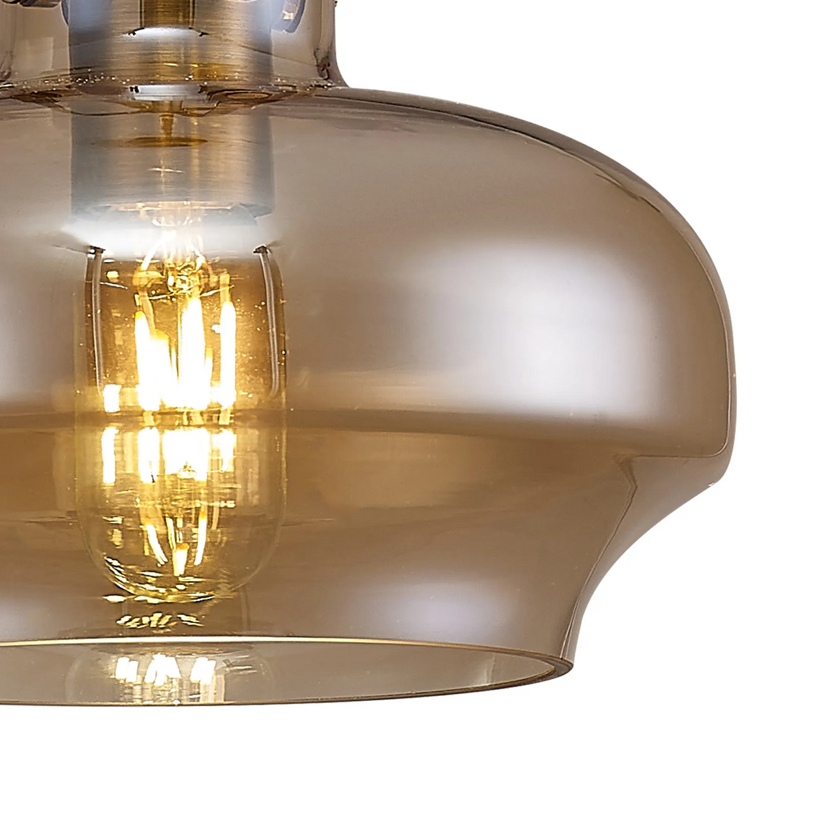 Bedlington Single Drop Pendant in Antique Brass with Amber Plated Glass Shade