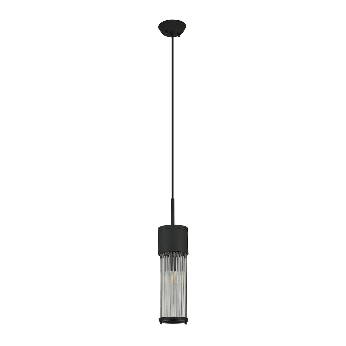 Tansley E14 IP44 Single Drop Pendant in Satin Black with Clear Glass Rods