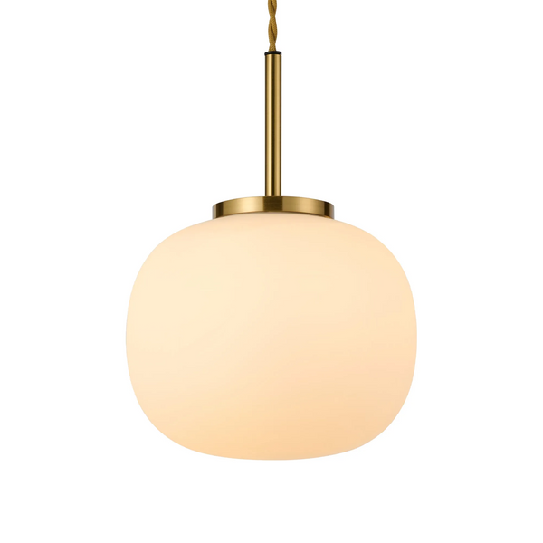 Lumiere Milton Small Oval Ball Pendant in Aged Brass & Frosted White Shade