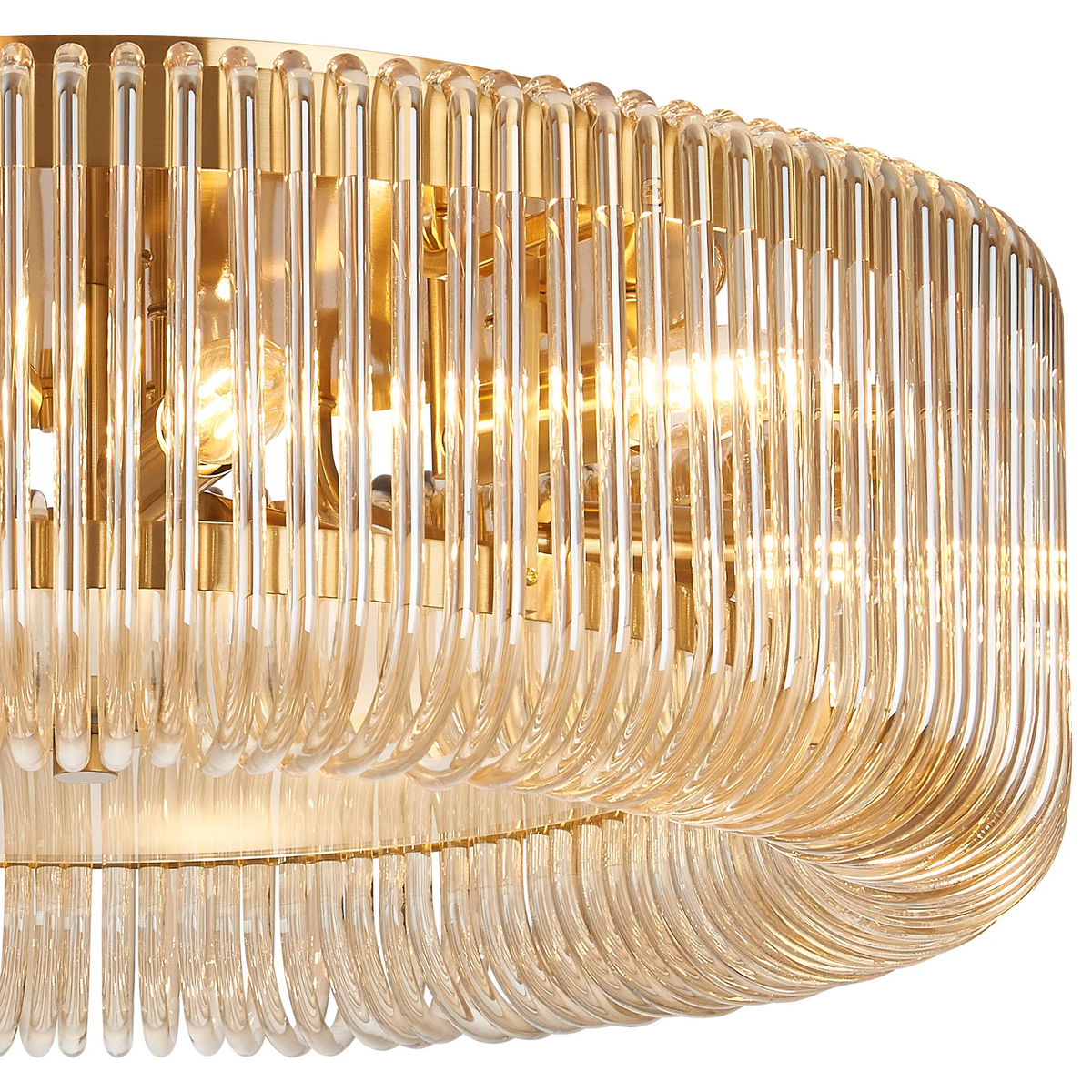 Jevington 600mm Flush Ceiling Light in Brass with Smoke Brown Glass