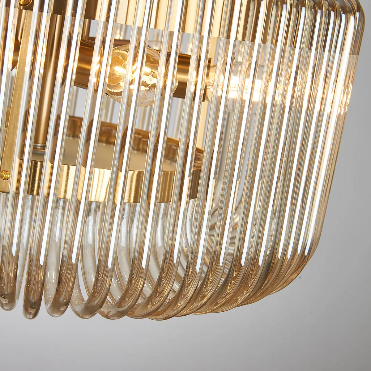 Jevington 400mm Flush Ceiling Light in Brass with Smoke Brown Glass
