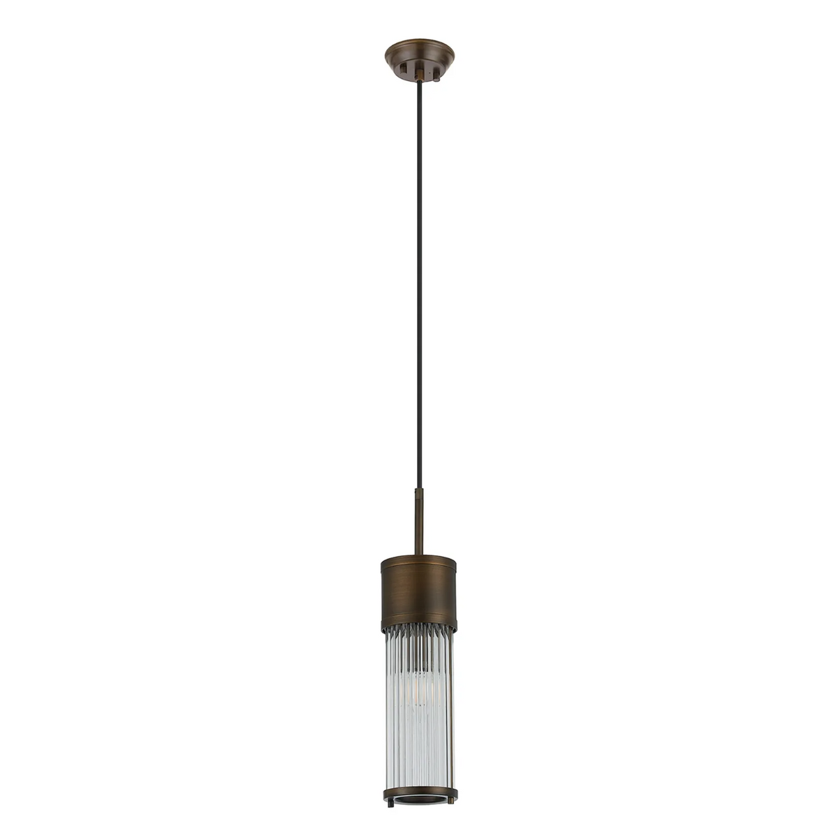 Tansley E14 IP44 Single Drop Pendant in Bronze with Clear Glass Rods