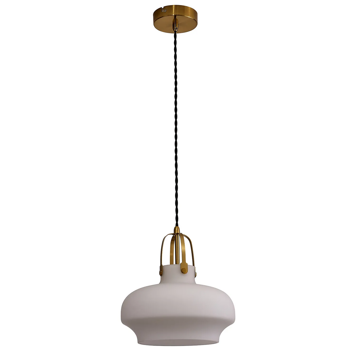 Bedlington Single Drop Pendant in Aged Brass with Opal Glass Shade