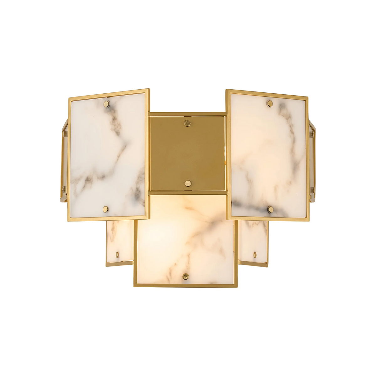 Gold and white marble wall sconce with rectangular panels