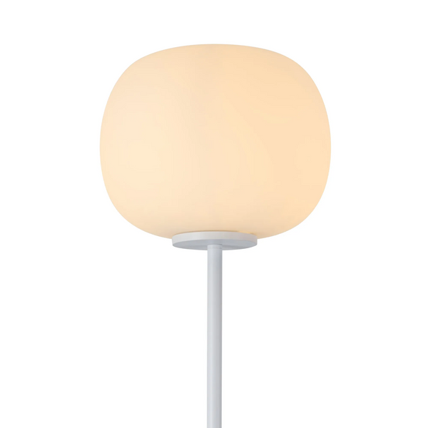 Milton Medium Oval Ball Floor Lamp in Satin White & Frosted White Shade