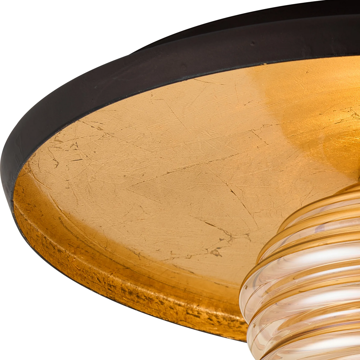 Reston Wall or Ceiling Light in Coffee and Gold Leaf with Amber Rippled Glass Shade