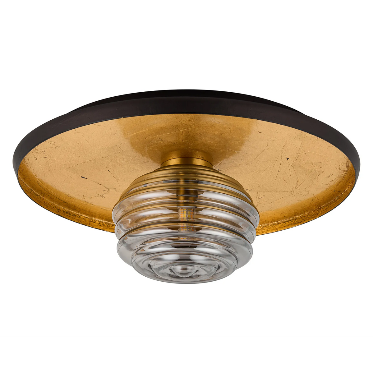 Reston Wall or Ceiling Light in Coffee and Gold Leaf with Smoked Rippled Glass Shade